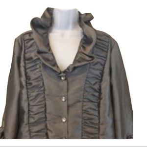 Mona Vie Woman's Ruffled Collar V Neck Blouse Sz L